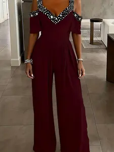 Women's Fashion Style Starry Sky Dot Print Fitted Jumpsuit Overalls, Casual Summer Romper, Comfortable One-Piece, Perfect for Daily Wear