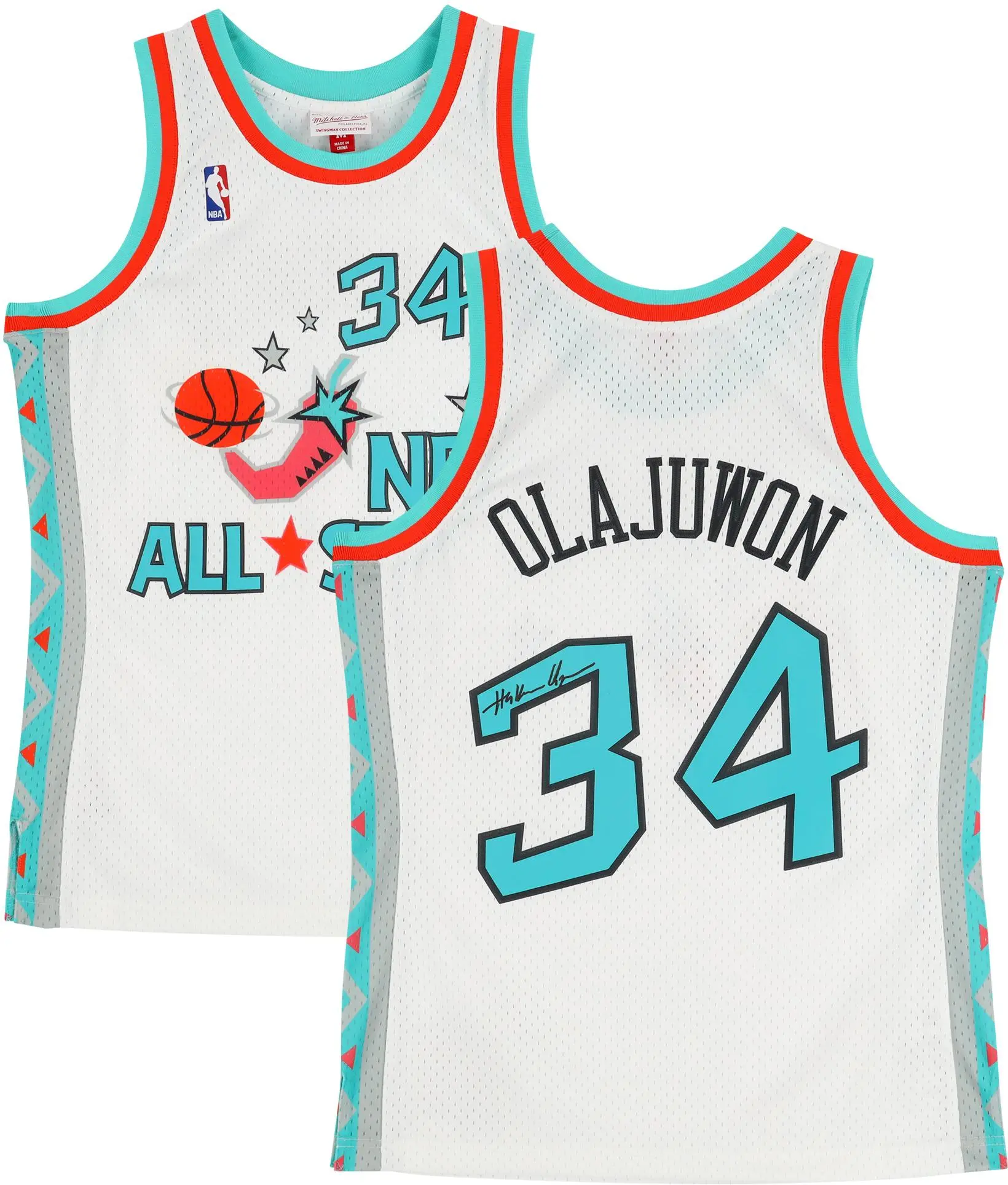 Hakeem Olajuwon Houston Rockets Autographed White Mitchell & Ness White 1996 NBA All-Star Game Swingman Jersey - Fanatics Authentic Certified