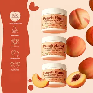 Peach Mami Firming Body Cream—firms sagging skin, deeply hydrates and moisturizes, and fades stretch marks. Formulated with caffeine, hyaluronic acid, and botanical oils; suitable for daily care, postpartum care, and body hydration.