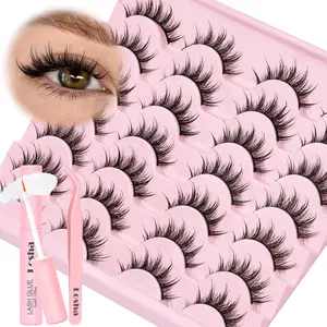 Spiky Manga 14 Pairs Asian Anime Eye Kit with Glue and Tweezers Wet Look Wispy False Eye (Spiky)