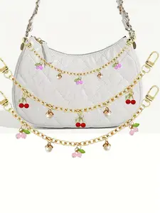 Sweet And Cool Girl Style Cherry Blossom Pendant Chain, With A Gold Chain Base, Adorned With Cherries, Flowers, And Pearl Charms. Can Be Freely Matched With Various Types Of Bags Such As Shoulder Bags Or Tote Bags, Suitable For Daily Commuting, Dates.