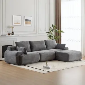 Modular Sectional Sofa, Comfy Boneless Cloud Couch with Pillows, Pet-Friendly Corduroy Fabric Deep-Seated Combination Sofa, No Assembly Required (Gray, 70.86" D x 119.69" W x 28.35" H)