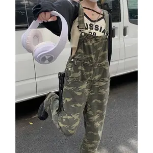 No.1 New American Fashion Camouflage Workwear Suspender Pants Women's Retro New Loose Western Style High Waist Straight Wide Leg Overalls
