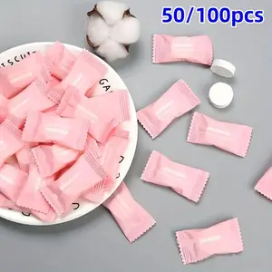 50/100 Pack Disposable Compressed Face Towels, Disposable Facial Washcloth, Gentle Soft Soothing Cleansing Facial Cleansing Pads Travel Cleaning Wipes, Portable Bathroom Accessories for Travel, Essential Travel Supplies