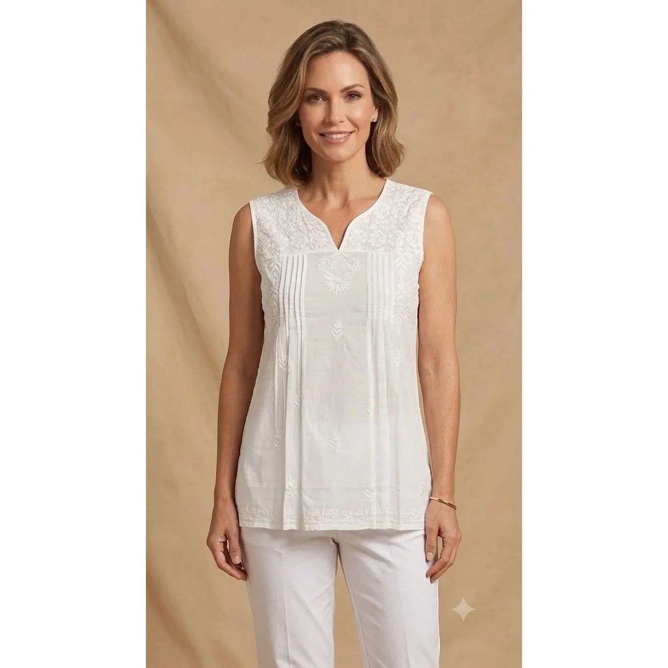 Cotton Sleeveless Blouse White on White