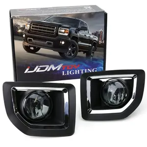 iJDMTOY Complete Set Smoked Lens Fog Lights Foglamp Kit with Halogen Bulbs, Wiring On/Off Switch and Black Garnish Bezel Covers/Brackets For 2015-2019 GMC Sierra 2500HD 3500HD