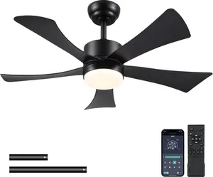 42 inch Ceiling Fans with Lights, Modern Black Ceiling Fan with Remote Control App, DC  Quiet, 3CCT Dimmable Memory, Led Sloped Flat Ceiling Fan with Light for Bedroom Indoor&Outdoor Patio