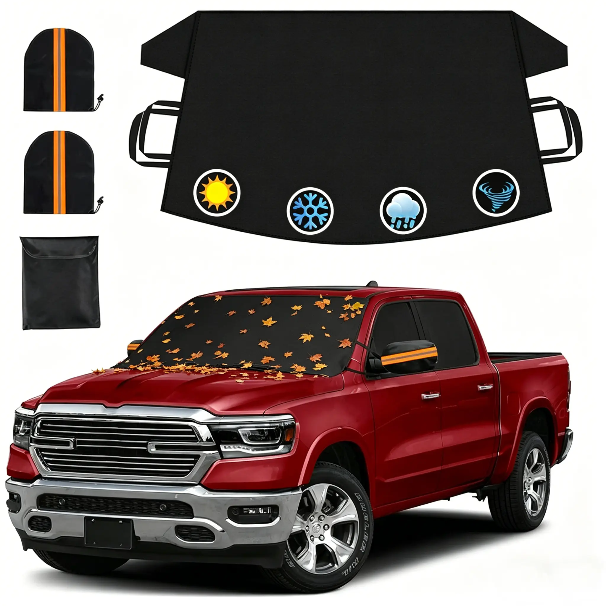 Heavy Duty 600D Oxford Fabric Car Window Cover - Front Windshield Winter Ice/Frost/Hail Protector, Magnetic 74x43in Windscreen Shade for Most Sedans, Trucks, SUVs, Front Windshield Cover
