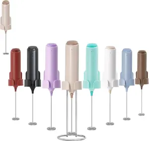 Electric Milk Frother Set, Rechargeable Drink Blender with Stand/Base,  Maker Mixer, Handheld Milk Frother for Coffee, Cappuccino, Latte, Matcha,  - Beige