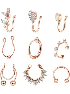 9 Pieces Fake Nose Ring Hoop Stud Stainless Steel Fake Nose Piercing Jewellery Nose Rings Hoops Clip on Nose Ring for Women Men Jewelry Non Piercing