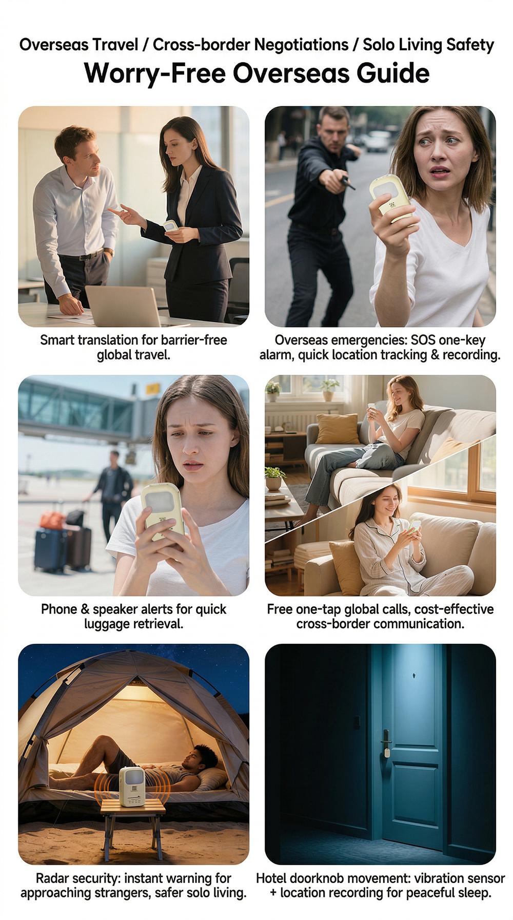 HYUNDAI VA18 8-in-1 Smart AI Translator Speaker, Support Translation, SOS Emergency Assistance, Global Intercom, Anti-Lost Alert, AI Assistant, Radar Detection & Vibration Alert, Portable Audio Device for Travel, Compatible with Android & iOS