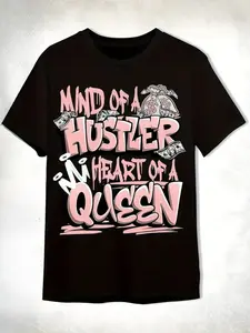 Hustler Heart Queen Unisex Matching 11s Low Legend Graphic T-Shirt - Black/White/Pink "Mind of a Hustler Queen" Slogan & Dollar Sign Design, Soft Breathable Crew Neck Short Sleeve Tee for Men & Women, Casual Streetwear, Everyday Fit