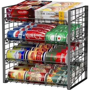 4-Tier Can Rack Organizer for Pantry, Adjustable Can Storage Holder for Various Ounces of Canned  Soda Drinks, Can Dispenser Holds Up to 48 Cans for Cupboard Cabinet