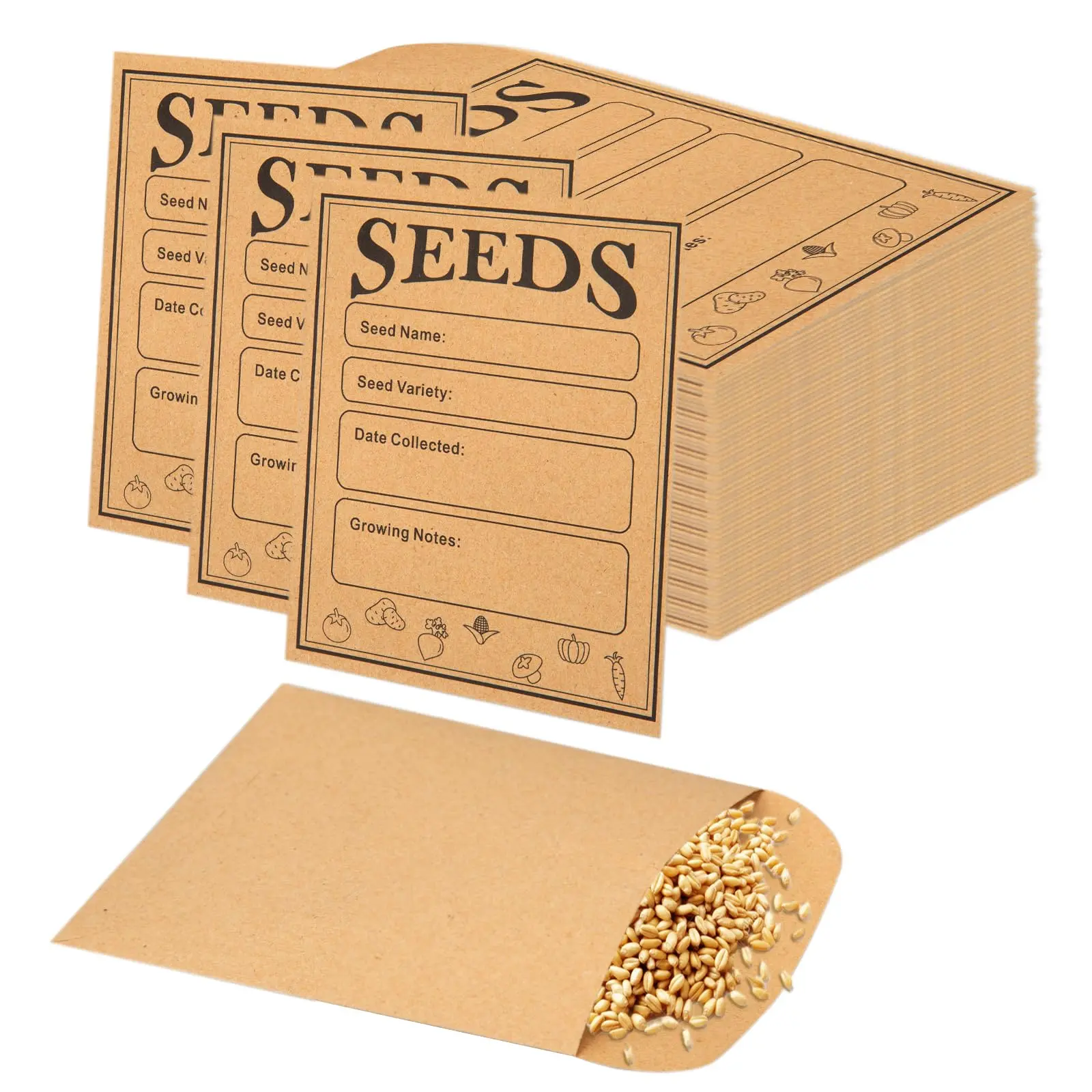 150 PCS Kraft Seed Envelopes, 4.7x3.1 In Self-Sealing Mini Storage Envelopes for Flower, Vegetable Seed Saving (Office Stationery & Postal Supplies)