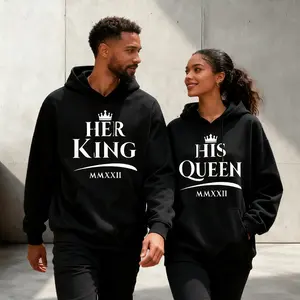 Couple Hoodies | "Her King & His Queen MMXXII" Couples Graphic, Romantic Matching Style, Perfect for Autumn & Winter, Ideal for Dating Outings & Anniversary Celebrations