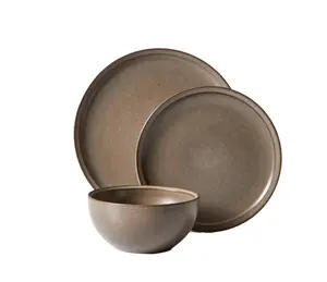 Banks Brown 12-Piece Stoneware Dinnerware Set for Kitchen and Dining - Cookware