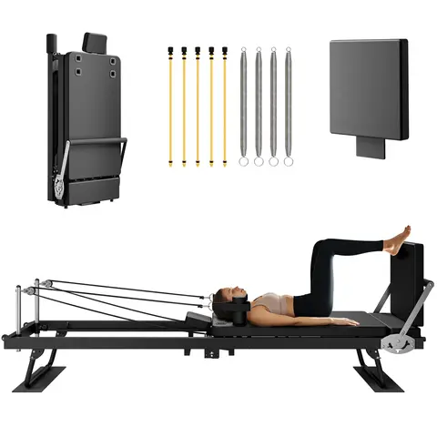 Portable Multifunction Pilates Reformer Machine - Flexible Foldable Home Workout Gear for Adults, Adjustable Armrests, 22 lb Anti-Slip Springs, 400 lbs Weight Capacity, 1.8 ft Height, Efficient Support for Beginners
