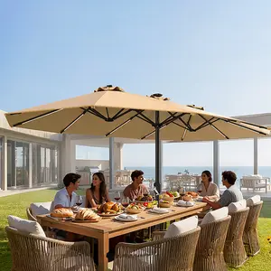 【Crazy Price】Homshade 13/15ft Large Patio Umbrella, UPF 50+ UV Protection Outdoor Double-Sided Rectangle Umbrella with LED Lights & Crank for Patio Garden Pool Lawn Backyard, Base Included