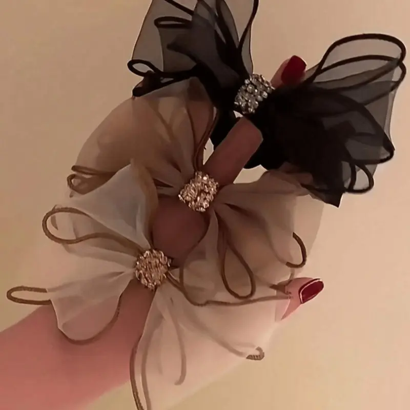 Elegant Women's Bridal Hair Accessories Set, Includes Water Drill & Mesh Bow Headbands, Stylish Elastic Bands for Daily Use, Fashionable Hair Accessories, Wedding Hair Accessories, Hair Accessory Set