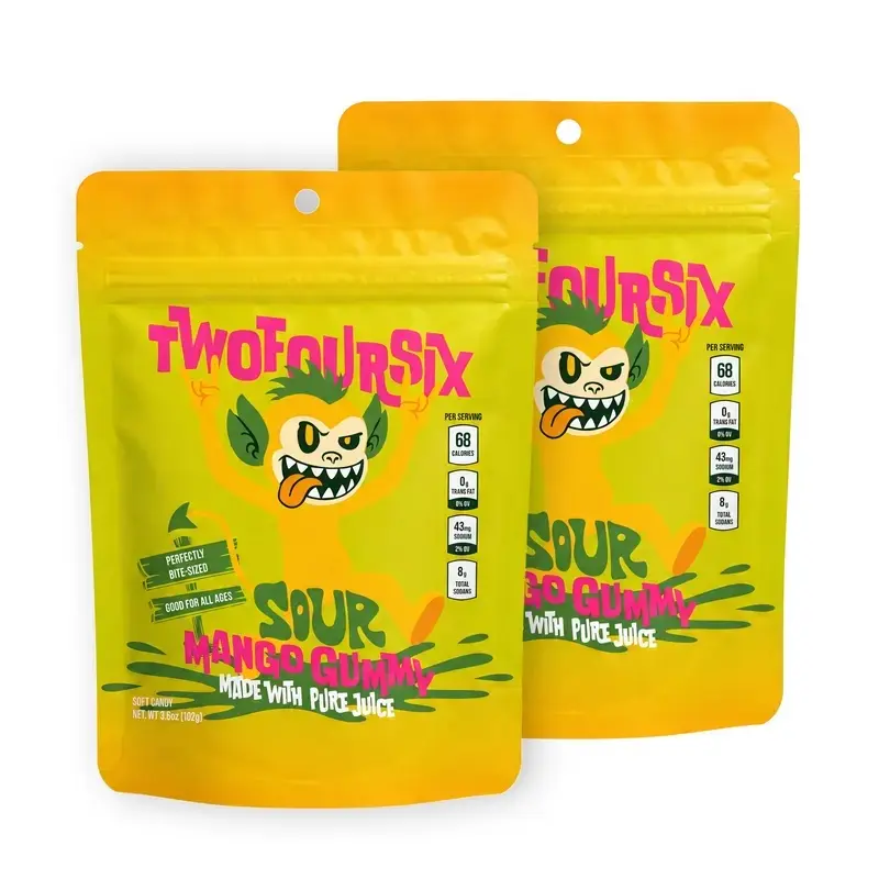 TWOFOURSIX Sour Mango Gummies - 3 Pcs Natural Cholesterol-Free Sour Candy, Ready-to-Eat Snacks for Youth Enjoyment (3.6oz bag)