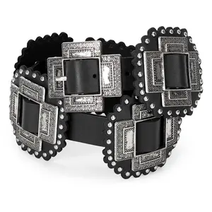 Women Western Concho Belt Leather Cowgirl Wide Boho For Dresses Jeans