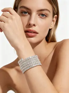 1 PC New Arrival 5-Row Steel Wire Elastic Rhinestone Beaded Wrap Bracelet Fashion Trendy Daily Versatile Full Bead Accessories