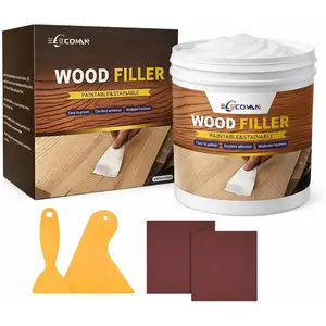 16oz White Wood Filler Repair Kit - Paintable & Stainable Exterior Water-Resistant Wood Putty for Furniture Doors Floors, Fills Cracks & Holes with Scrapers Sandpaper Gloves