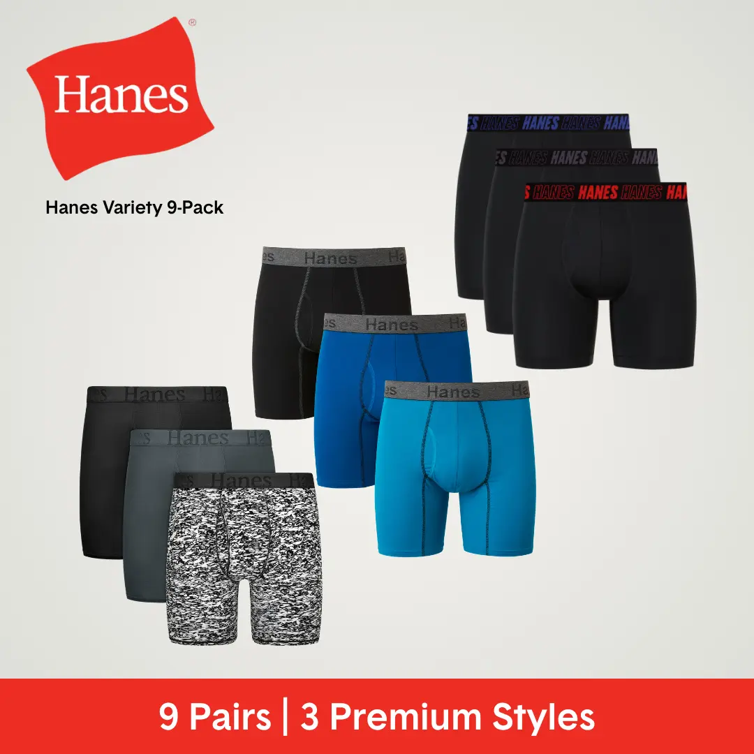 Hanes Men's Boxer Brief Variety Pack, 9-Pack, 3 X-Temp Cooling Performance Stretch, 3 Ultra Soft Modal Stretch, 3 Cool and Breathable Bamboo Viscose Stretch
