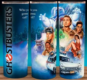 Ghostbusters 80s with Slimer - Ecto 1 - Egon - Winston - Peter - Ray Movie Cup Mug Tumbler 20oz - Stainless Steel, Fantasy, Modern Drinkware - Washable Classic Flasks Plastic Reusable