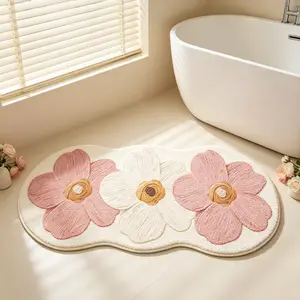 Soft Floral Bathroom Mat, Unique Shape Rug, Hand Wash Only, Suitable for Living Room, Bedroom, Kitchen, Hallway Decor