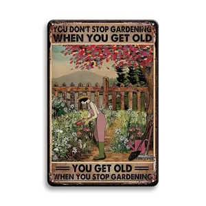 Vintage Garden Metal Tin Sign, 1 Count Garden Sign, You Don'T Stop Gardening Metal Sign, Farm Funny Garden Sign, Decorative Outdoor Sign