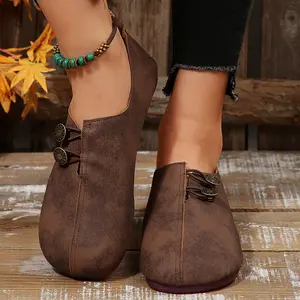 Women's Lightweight Flat Loafers Retro Metal Button Decor Comfortable Casual Indoor Outdoor Shoes