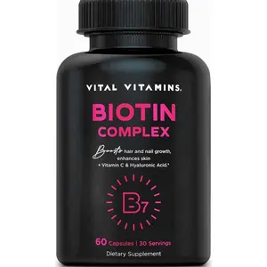 Vital Vitamins Biotin Complex Pills - with Hyaluronic Acid, MSM, Collagen, & Vitamin C - Supplement for Hair, Skin, & Nails - 60 Capsules