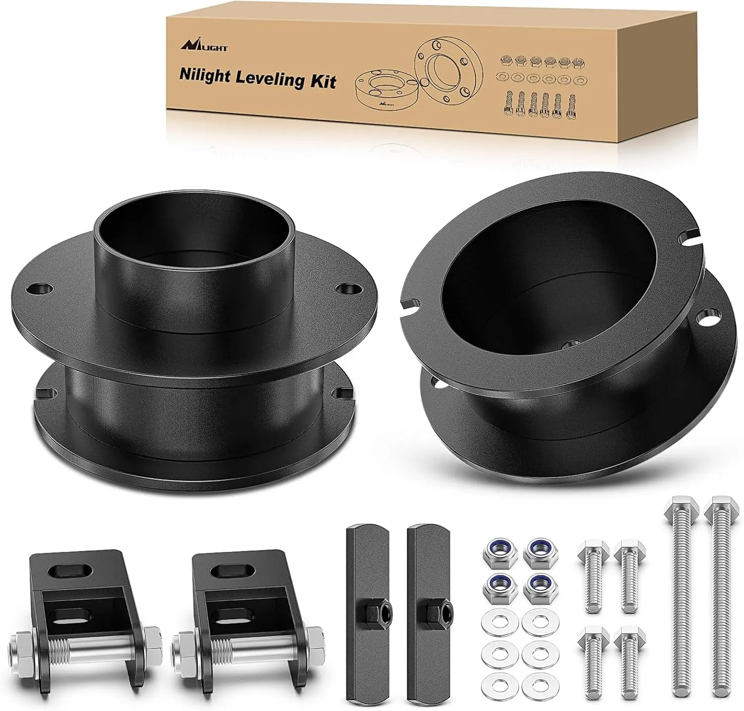 Nilight 2.5" Bolt-On Front Leveling Lift Kit 1 Kit for 2014-2023 Ram 2500 4WD, 2013-2022 Ram 3500 4WD Truck - Quick-Install Raising Component with Spring Spacers, Shock Extenders, Strut Tool, Swivel Head Ratchet, Accurate Numerical Control Precision Fit