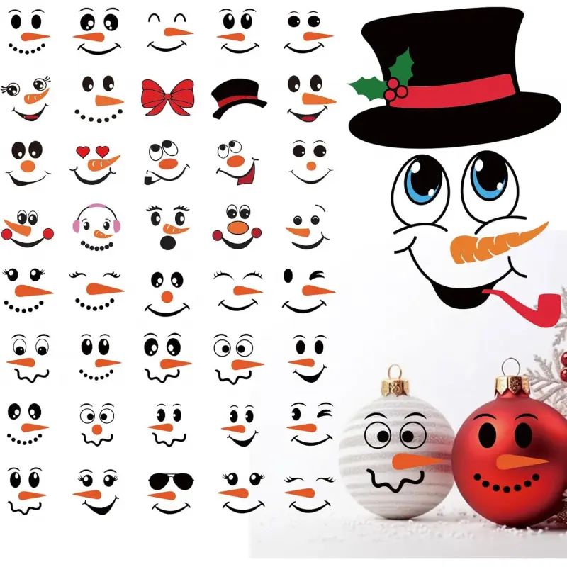 41 PCS Snowman Face Stickers for Crafts Christmas Vinyl Snowman Face Decals for Ornaments Glass Water Bottles Cup Window Wall Christmas Decorations (41Pcs Snowmen Faces)