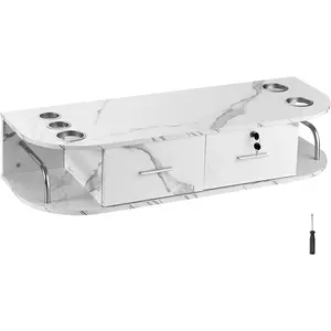 VEVOR Wall Mount Styling Station, Hair Barber Table with 5 Hair Dryer Holders, 2 Drawers(One Lockable), Beauty Salon Equipment for SPA, Barber Shop, Home & Bathroom, Marble White