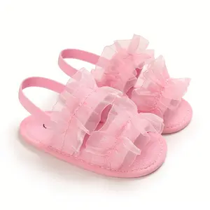 Baby Lace Trim Soft Soled Shoes Infant First Walkers Formal Outfits Newborn Sandals Hundred Day Celebration