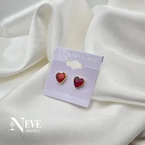 Gold Over Sterling Silver 925 Luxury Red Aurora Opal Heart Push Back Earrings