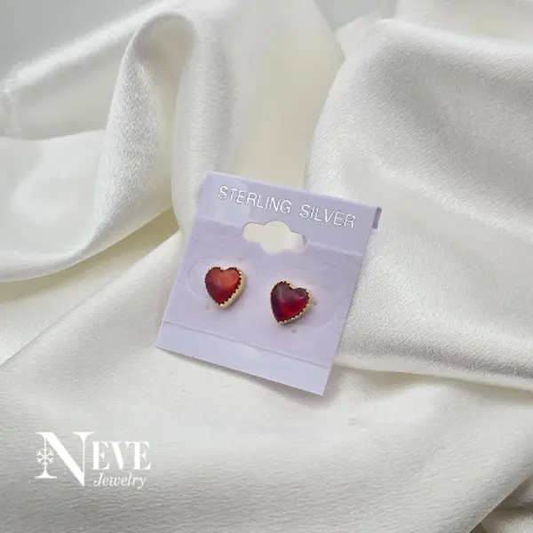 Gold Over Sterling Silver 925 Luxury Red Aurora Opal Heart Push Back Earrings