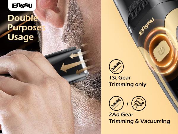 Enssu Vacuum Beard Trimmer for Men, Auto Hair Suction Electric Trimmer, 2 Guide Combs, Adjustable Length Dial, Waterproof Cordless Grooming Kit for Beard, Face & Body