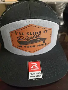 Richardson 168 flat bill with laser engraved leather patch