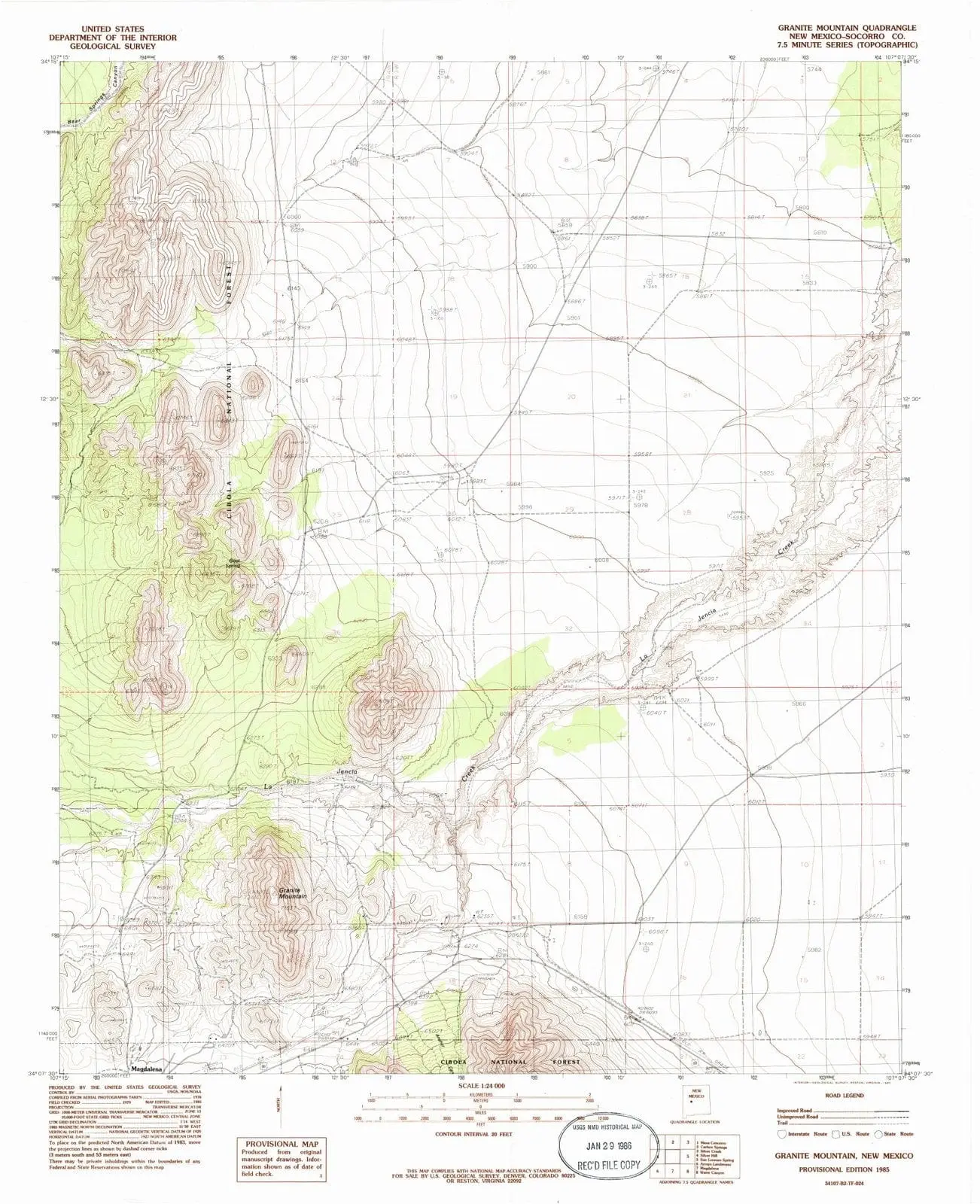 Granite Mountain New Mexico USGS Topographic Quadrangle Map, 1985, 1:24000