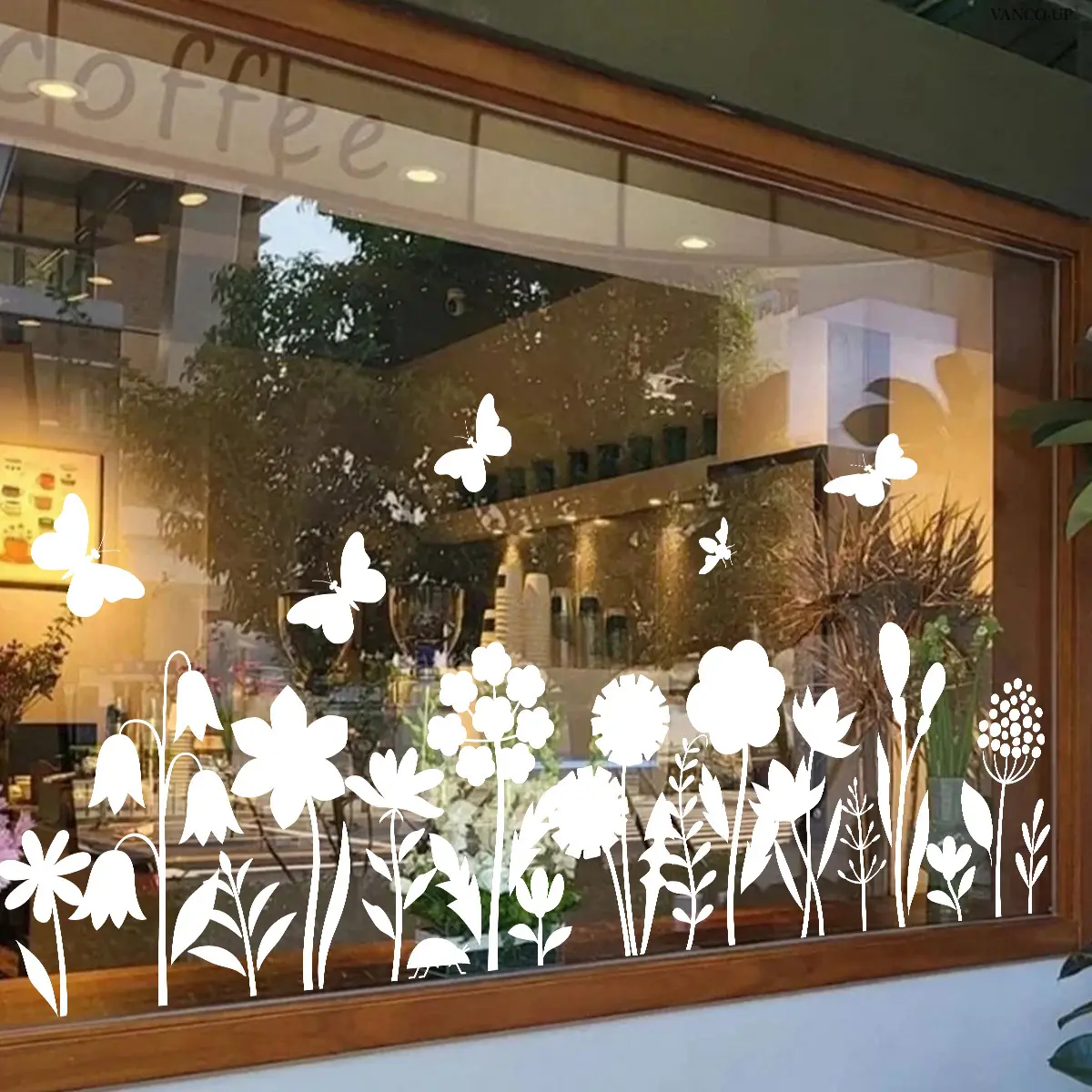 A (30*90cm) spring white flower cluster silhouette butterfly window sticker with electrostatic adsorption for glass windows, home decoration and beautification Butterfly Stickers D21681-NC Window Decal