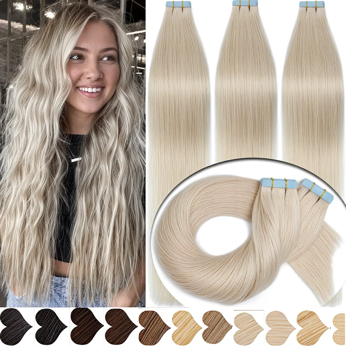 Deluxe 20PCS Tape In Hair Extensions THICK Remy Human Hair Tape On 100% Real Human Hair Extensions For Women 50G 12-24 inch Highlight Brown Ombre Balayage