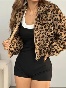 Women's Fashion Vintage Leopard Print Plush Oversized Jacket Coat, Fall Winter Warm Outerwear, Casual Stylish Long Sleeve Design