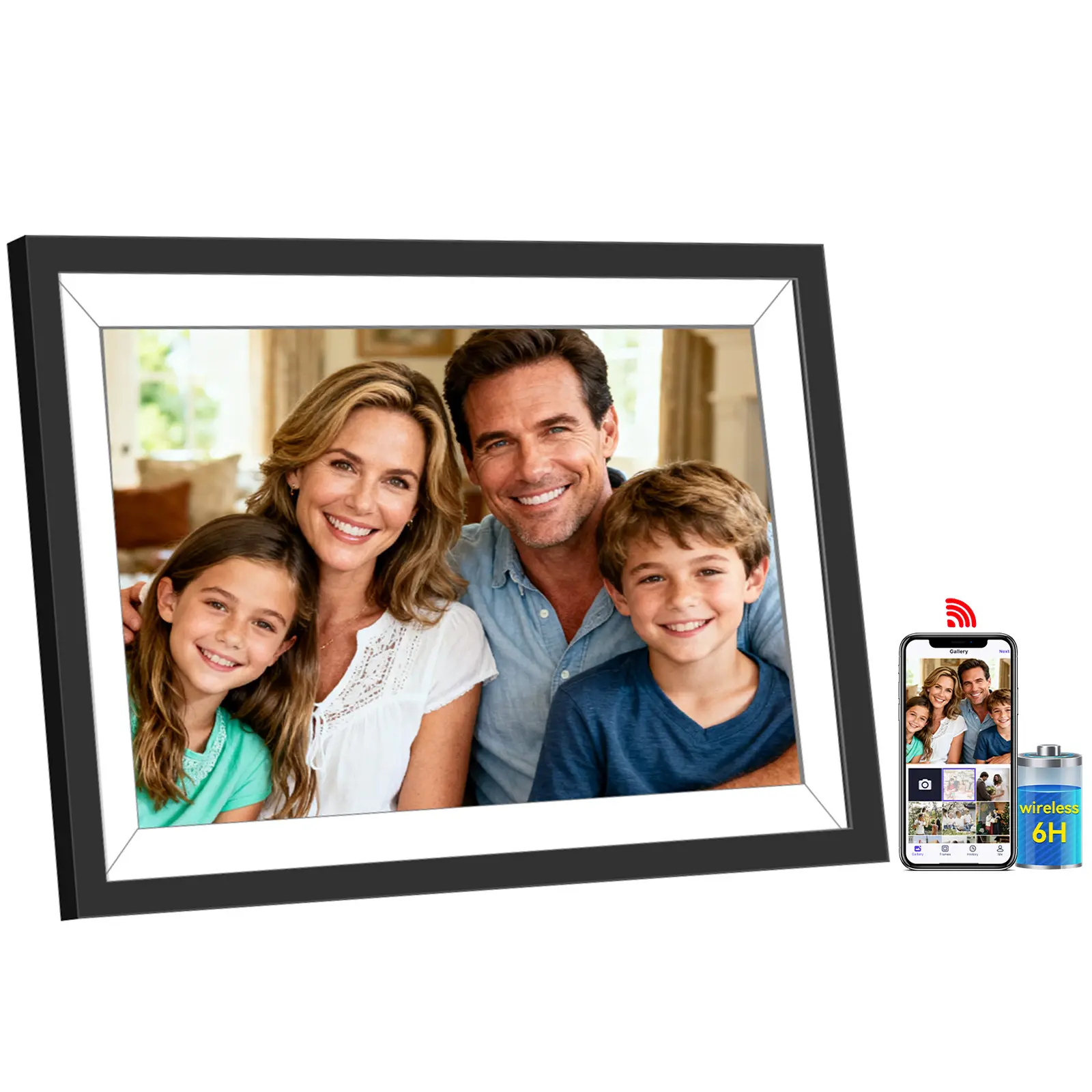 Battery Powered Black&White Digital Picture Frame UHALE,10.1"  HD IPS Touchscreen, Cordless Photo Frame with Auto-Rotate, Share Photos & Videos, 32GB Memory, Ideal Gift for Family
