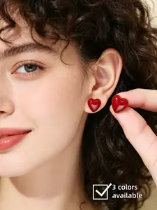 Trendy Heart Pearl Stud Earrings for Women, Cute 3D Love Heart Earrings, Shiny & Heart Studs, Fashion Jewelry for Gifts