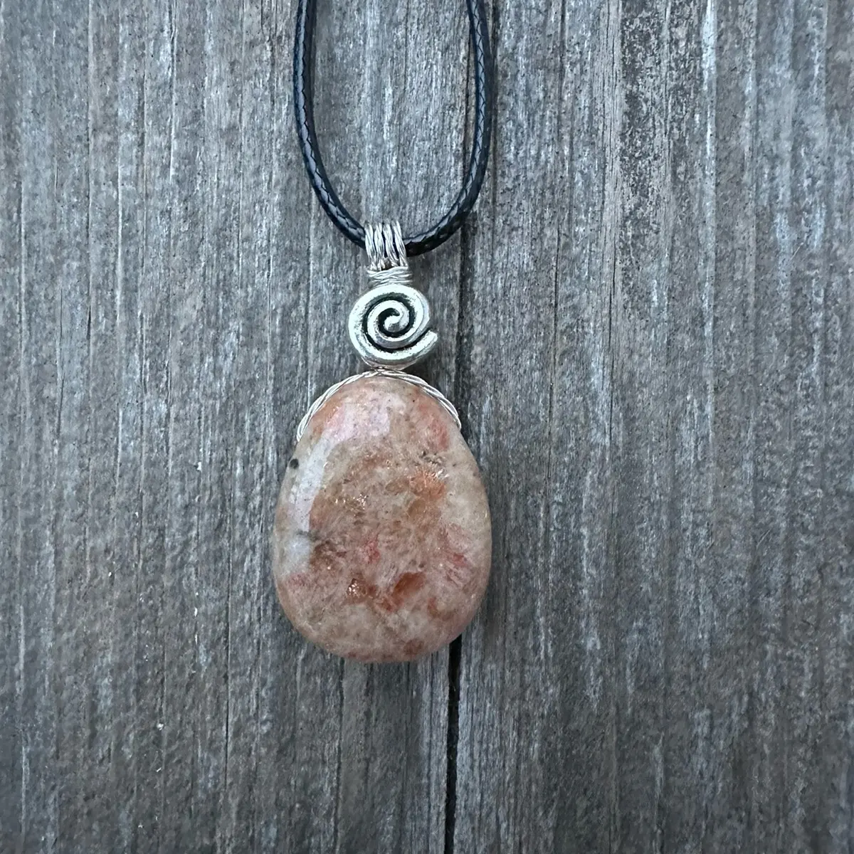 Sunstone Necklace for Warm, Fun Energy. Swirl to Signify Consciousness.