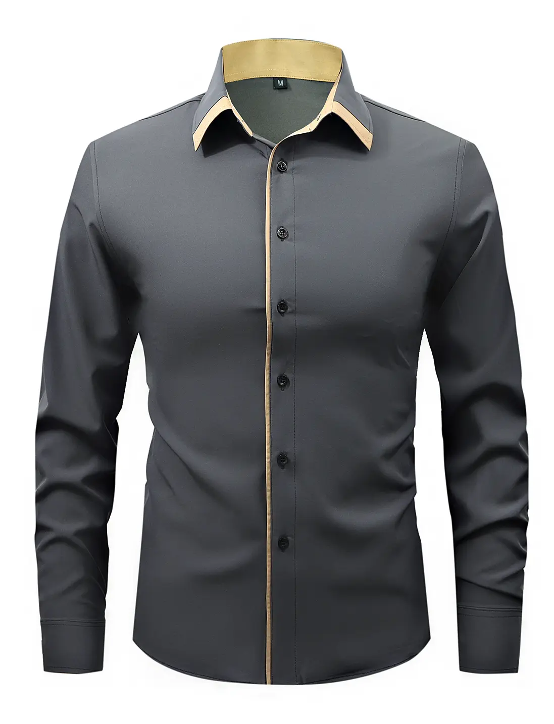 Men's Long Sleeve Shirt Casual Button Up Shirt Slight Stretch Lightweight Soft Fabric Contrast Collar Shirt Business Casual Top