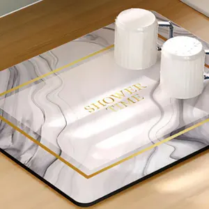 Marble Design Kitchen Mat, 1 Count Non-slip Heat Resistant Kitchen Countertop Mat, Absorbent Coffee Table Mat for Home Kitchen Bathroom
